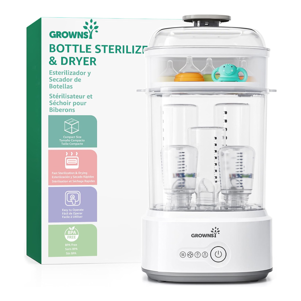 Grownsy Sterilizzatore Biberon con Asciugatura 5-in-1 – 8 Minuti, foto del prodotto